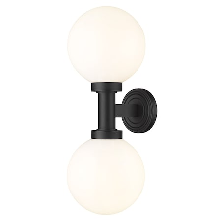 Z-Lite Laurent Outdoor Wall, 2-Light, 8 In.W x 9 In.L x 21 In.H, Black/Opal 597M2-BK